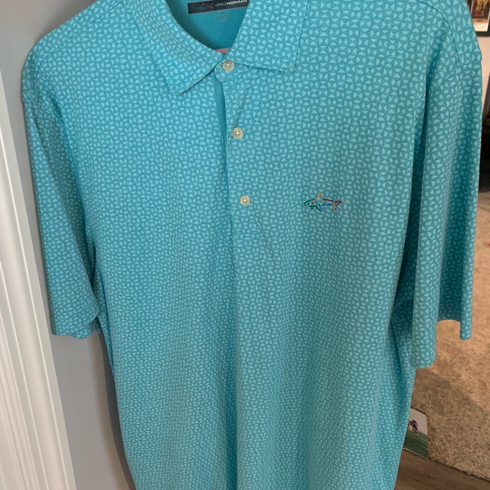 Greg Norman Collection Light Blue Polo Shirt with Textured Fabric